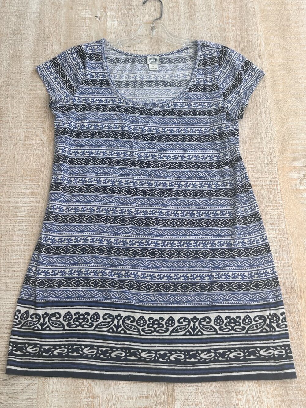 Lucky Brand T-Shirt Mini Dress Block Print Blue/Black/White Short Sleeves Medium